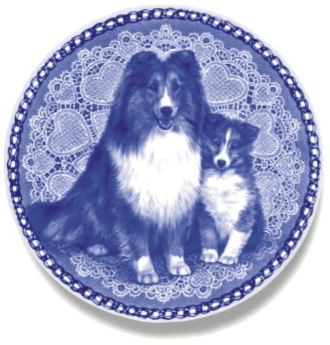 Shetland Sheepdog & Puppy: Danish Blue Porcelain Plate