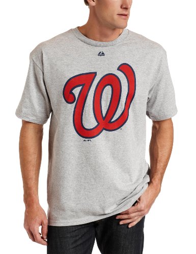 MLB Men's Washington Nationals Soft Density Logo Short Sleeve Basic Tee (Steel Heather, Large)