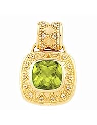 14K Yellow Gold Antique Square Cut Peridot and Diamond Pendant -- LIFETIME WARRANTY