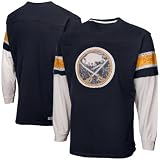 NHL Youth Buffalo Sabres Twill Patch W/ Sleeve Hit L/S Layered Vintage Tee - R58Nvabb (Antique Navy, Large)