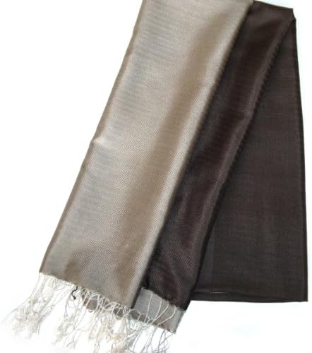 Scents and Feel 100-Percent Silk Shawl Wrap in Bicolor Bands, Beige/Bronze