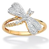 18k Gold over Sterling Silver Diamond Accent Dragonfly Ring