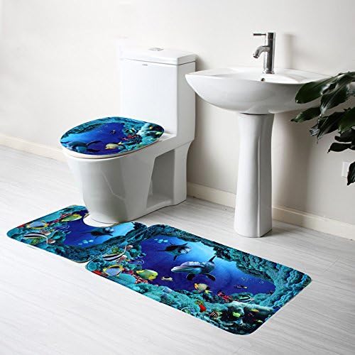 3pcs/set Fashion Shark Blue Household Pedestal Rug Bath Mat Lid Toilet Seat Covers Set