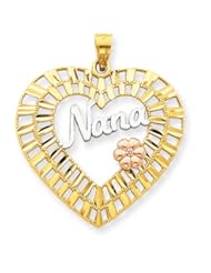 14k Yellow & Rose Gold w/Rhodium Diamond-cut Nana Heart Pendant