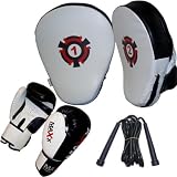 Blk/W Curved Focus pads, Hook & Jab Pads with Gloves & FREE Rope