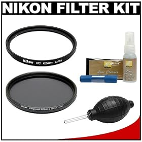 Nikon 62mm NC Neutral Color Filter & C-PL II Circular Polarizing Filter II with Nikon 3pc Cleaning Kit + Blower