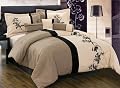 7 Pieces Luxury Brown, Cream, and Black with Floral Linen Comforter Set / Bed-in-a-bag Queen Size Bedding