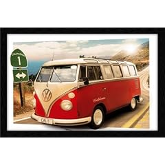 3D-Poster mit Rahmen 47 x 67 cm, Schwarz Holz - Californian Camper - route one gerahmt - Antireflex Acrylglas