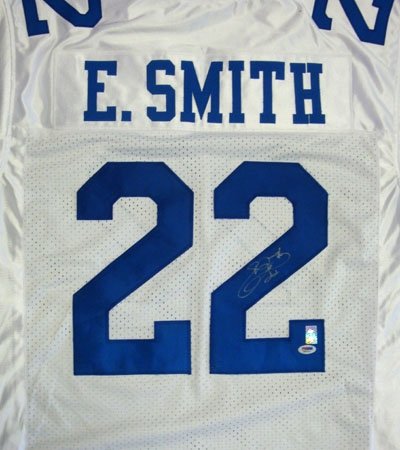 Emmitt Smith Autographed/Hand Signed Dallas Cowboys White Jersey PSA/DNA