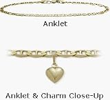 10 Karat 10 Yellow Gold Flat Gucci Style Anklet with 9mm Heart Charm