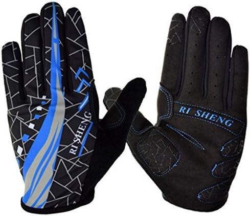 Fashion Geometry Pattern Outdoor Sports Gloves Bike Bicycle Cycling Riding Full Finger Gloves Thin Spring Summer Style for Men Women Blue
