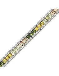 Sterling Silver 7 Inch Champagne, Green & Yellow CZ Bracelet - 7 Inch