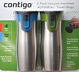 Contigo 2 Pack 16 Oz Double Wall Vacuum Insulated Autoseal Stainless Steel Travel Mugs - Blue & Green