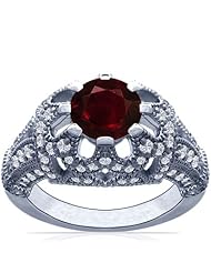18K White Gold Round Cut Ruby Fana Designer Ring