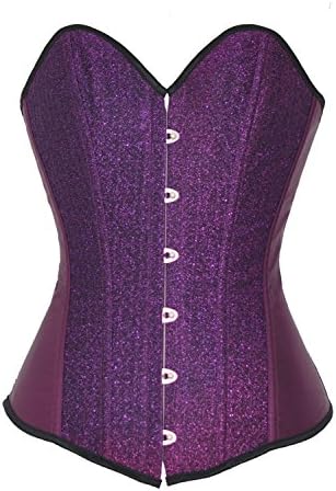 Ivy Shi Women's Gold Boned Lace Up Back Corset Top (X-Large, Purple)