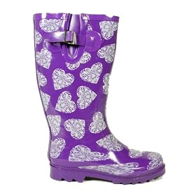 Ladies Purple Heart Wellies Womens Wellington Boots Sizes 3-8