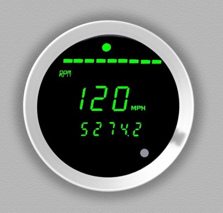 Cyberdyne C270E151N Green Digital Speedometer & Tachometer Combo   Silver Bezel