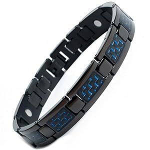 Willis Judd magnetische Herren-Armband aus schwarzen Titan mit blauen Carbon-Einsätzen in schwarzen Samtgeschenkpackung + kostenlose Gerät für Gliedentfernung