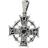 Sterling Silver Celtic Cross Pendant w/ Single Black CZ, w/ 18" Thin Box Chain