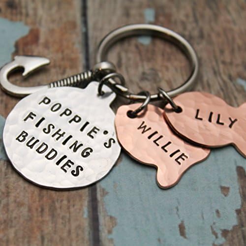 Tracy Tayan DesignsGrandpa Fishing Buddies Fisherman Keychain Hand Stamped and Personalized Aluminum and Copper
