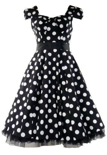50s Vintage Tea Prom Dress Big Polka Dot Black & White