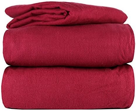 100% Cotton Heavy Weight 4 Piece Solid Flannel Sheet Set in 6 Colors and 4 Sizes (Twin, Burgundy)