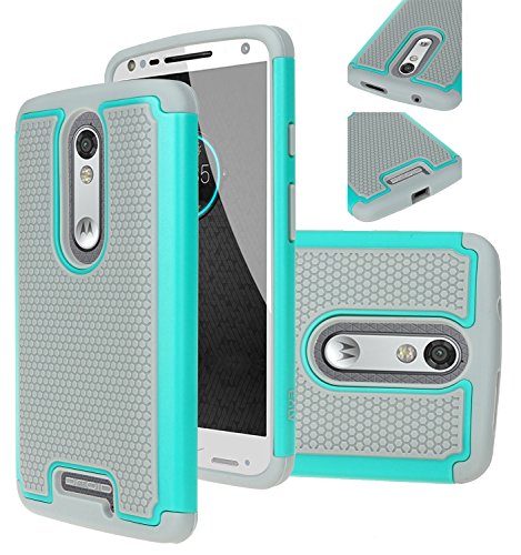 Motorola Droid Turbo 2 case, E LV (SHOCK PROOF DEFENDER) Case Cover - Impact Protection Ultimate protection from drops and impacts for Motorola Droid Turbo 2 - [TEAL/GREY]