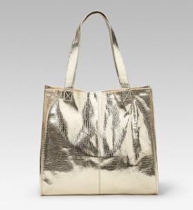 Double Handle Metallic Crocodile Skin Shopper Bag