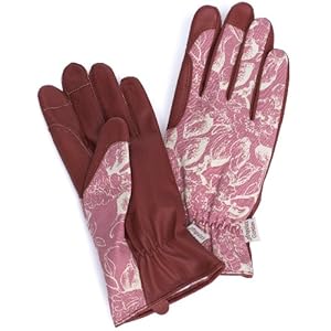Angela Garden 7102-915 Women Fabric Backed Leather Palm Washable Garden Glove One-Size Fits Most Peony