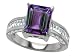 3.80 cttw 925 Sterling Silver 14K White Gold Plated Lab Created Emerald Cut Alexandrite Engagement Ring - Gold Plated Silver