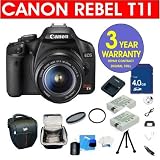 Canon EOS Rebel T1i 15.1 MP Digital SLR Camera with 18-55mm f/3.5-5.6 IS Lens + High Capacity Li-Ion Battery + 4 GB Memory Card + 6 Piece Accessory Kit + Camera Holster Case + Multi-Coated Glass UV Filter + Multi-Coated Glass Polarizer Filter + 3 Year Celltime Warranty Repair Contract