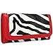 FASH Christmas Sale! Zebra Print Clutch Wallet with Checkbook Holder and Red Trim
