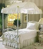 Beige / Ivory / Off White Full Size Bed Ensemble - Canopy Top, Bed Comforter, Bed Skirt & Pillow Sham