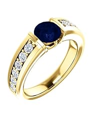 10K Yellow Gold 6.00mm Round Cut Sapphire and Diamond Ring -- LIFETIME WARRANTY