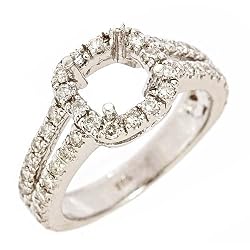 0.95ct Diamond Shank Split Engagement Semi Mount Ring 14K White Gold (VS Clarity, F Color)
