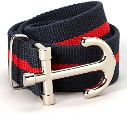 J Point Kids Poly Web Belt with Nautical Anchor Buckle - Navy/Red - 6-7yrs