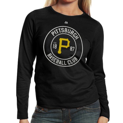 Majestic Pittsburgh Pirates Ladies Pro Sports Baseball Club Long Sleeve T-Shirt - Black (Medium)