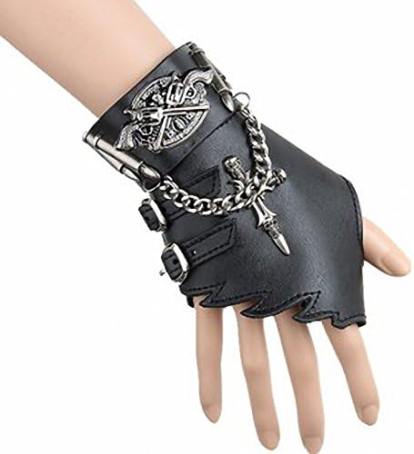 Men's Leather Gloves Punk Skull Cross Half Anime Series Bullet Pistol Style Leather Bracelet