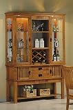 Mission Style Medium Brown Finish Solid Wood China Cabinet Buffet Hutch