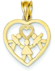 14K Gold Children Heart Charm Pendant Mom Jewelry