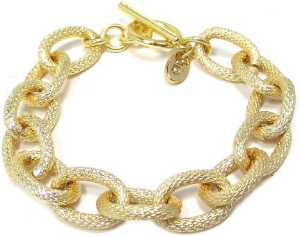 Oia Jules Gold Plated "Glimmer" Chunky Textured Oval Chain Link Bracelet (gold-plated-base)