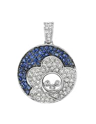 18K White Gold Round shape with Bezel and Pave Set Sapphire Pendant.
