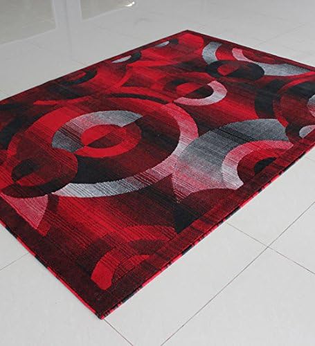 Homemusthaves Super Soft Geometric Carpet Rug Modern Contemporary Polyester Area Rug Carpet Living Room Bedroom Rug Carpet (8x10 Feet, Black Red Grey)