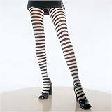 7100Q Nylon Striped Tights, Black/White, Size 1X/2X