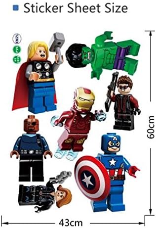 Lego Avengers 3 Piece Wall Decal Set Decor Iron Man Spider-Man Hulk Thor Superheroes Bedroom Wallpaper (Avengers 7 Figures Decal)