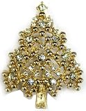 Gold Plated Cubic Zirconia Gemstone Christmas Tree Pin - Holiday Pin