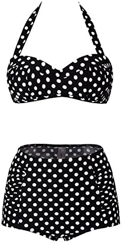 Stanfer Classic Retro Styled Swimwear Two Piece Polka Dot - black High - waisted Bikini (M (US6-8))