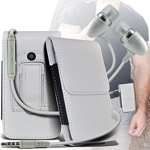 ( White + Earphone ) Acer Liquid Z500 Protective Stylish Fitted Faux Leather Belt Holster Pouch Skin Case CoverAnd Premium Quality in Ear Buds Stereo Hands Free Headphones Headset with Built in Microphone Mic and On-Off Button by ONX3