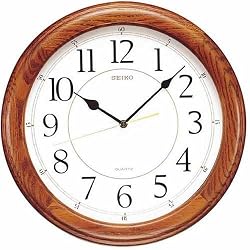 Seiko QXA129BLH Wall Clock Dark Brown Solid Oak Case - Decorative Wall Clocks