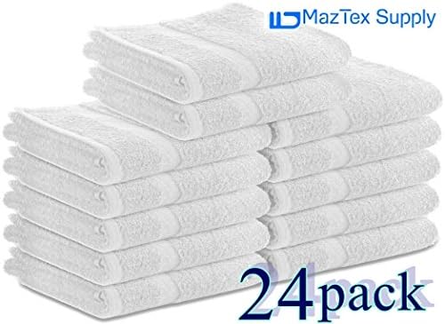 24-Pack Black Cotton Gym-salon-Hand Towels- (16 inches x 27 inches) 100% Ringspun-Cotton, Maximum Softness and Absorbency, Easy Care - By Maz Supply (White)